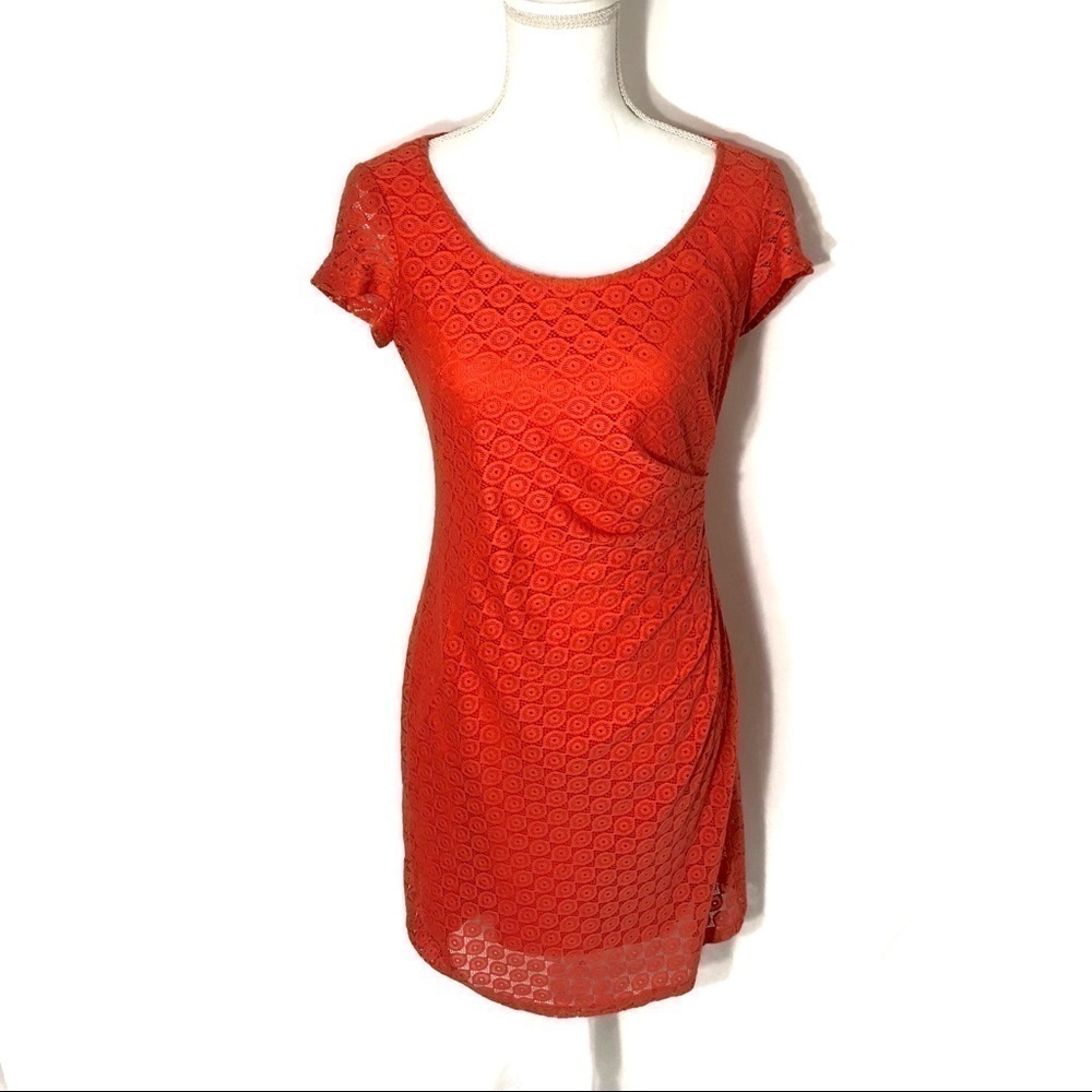 Muse Coral Lace Dress Sz 8 Orange Women’s Midi